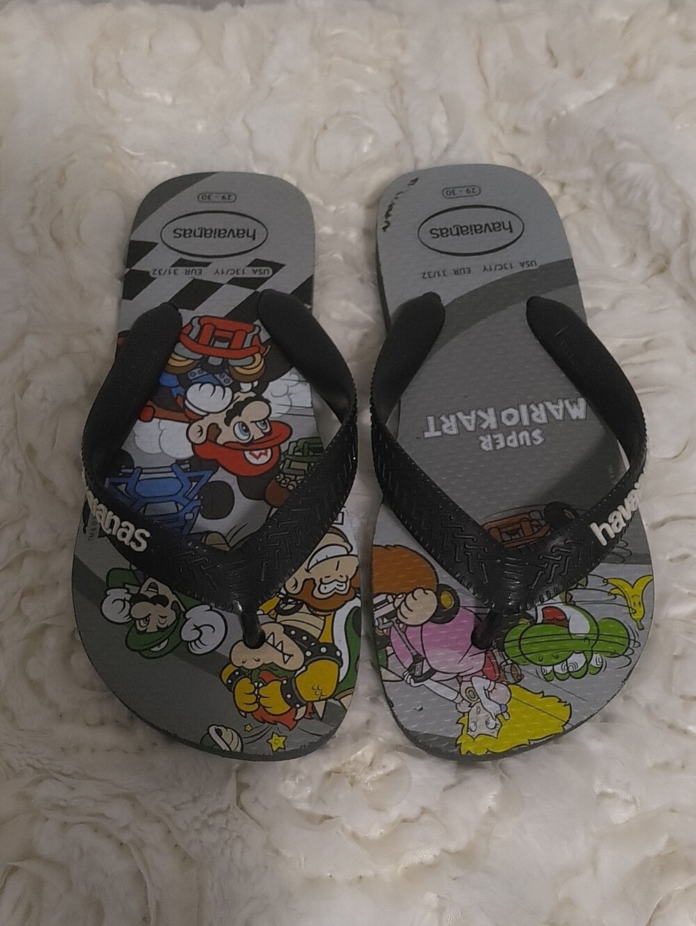 Havaianas Kids Super Mario Kart Gray Flip Flops with Colorful Character Art